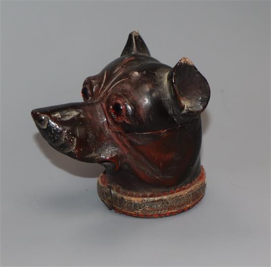 A treen dogs head inkwell height 8cm